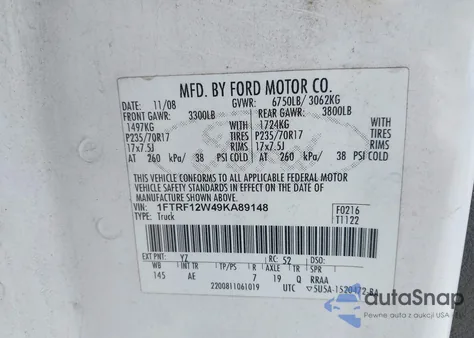 2009 Ford F-150 Stx/Xl/Xlt из США, поврежденный, VIN 1FTRF12W49KA89148